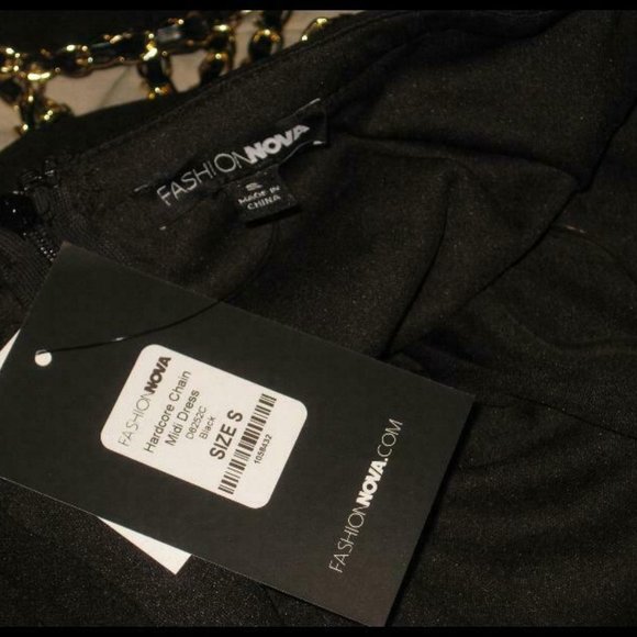 Super Sexy NEW Womens GOLD CHAIN Collar MIDI Strapless Bodycon BLACK DRESS S - Picture 7 of 7